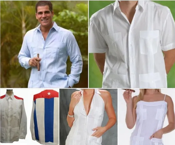 Guayabera blanche traditionnelle de Cuba avec poches et plis verticaux