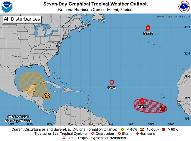 Trajectoire de l’ouragan Helene 2024 près de l’ouest de Cuba et du golfe du Mexique