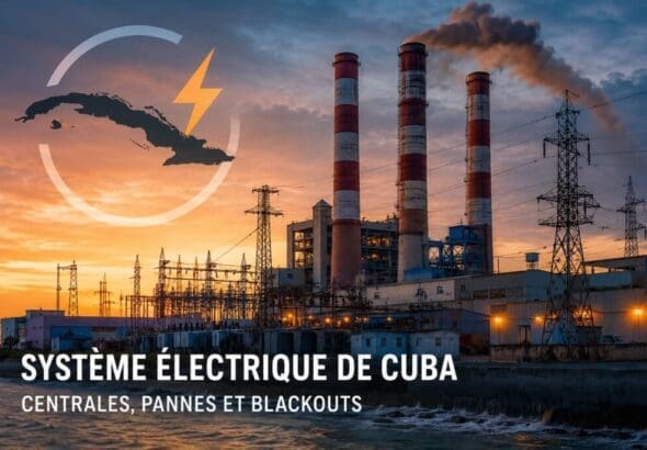 Centrale électrique cubaine et réseau de transport illustrant les pannes et blackouts à Cuba