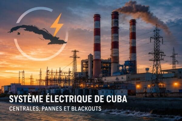 Centrale électrique cubaine et réseau de transport illustrant les pannes et blackouts à Cuba