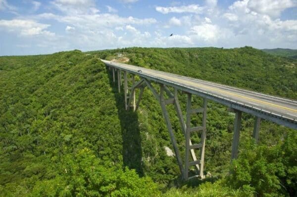 Bacunayagua Bridge and valley in Cuba viewed from the official viewpoint