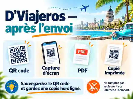 D’Viajeros Cuba : sauvegarder le QR code, une capture d’écran, un PDF et une copie imprimée