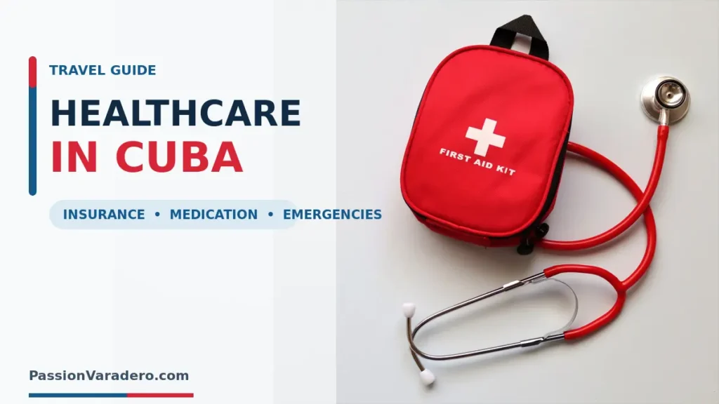 Travel first-aid kit and stethoscope illustrating medication and health planning for a trip to Cuba