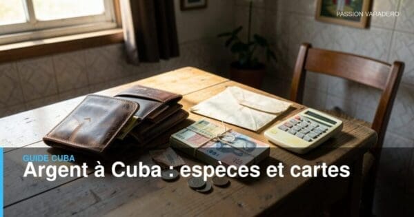 Portefeuille et espèces sur une table cubaine pour préparer un budget de voyage