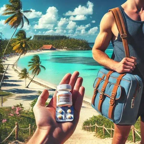 Voyageuse préparant ses médicaments contre les allergies avant un séjour à Varadero